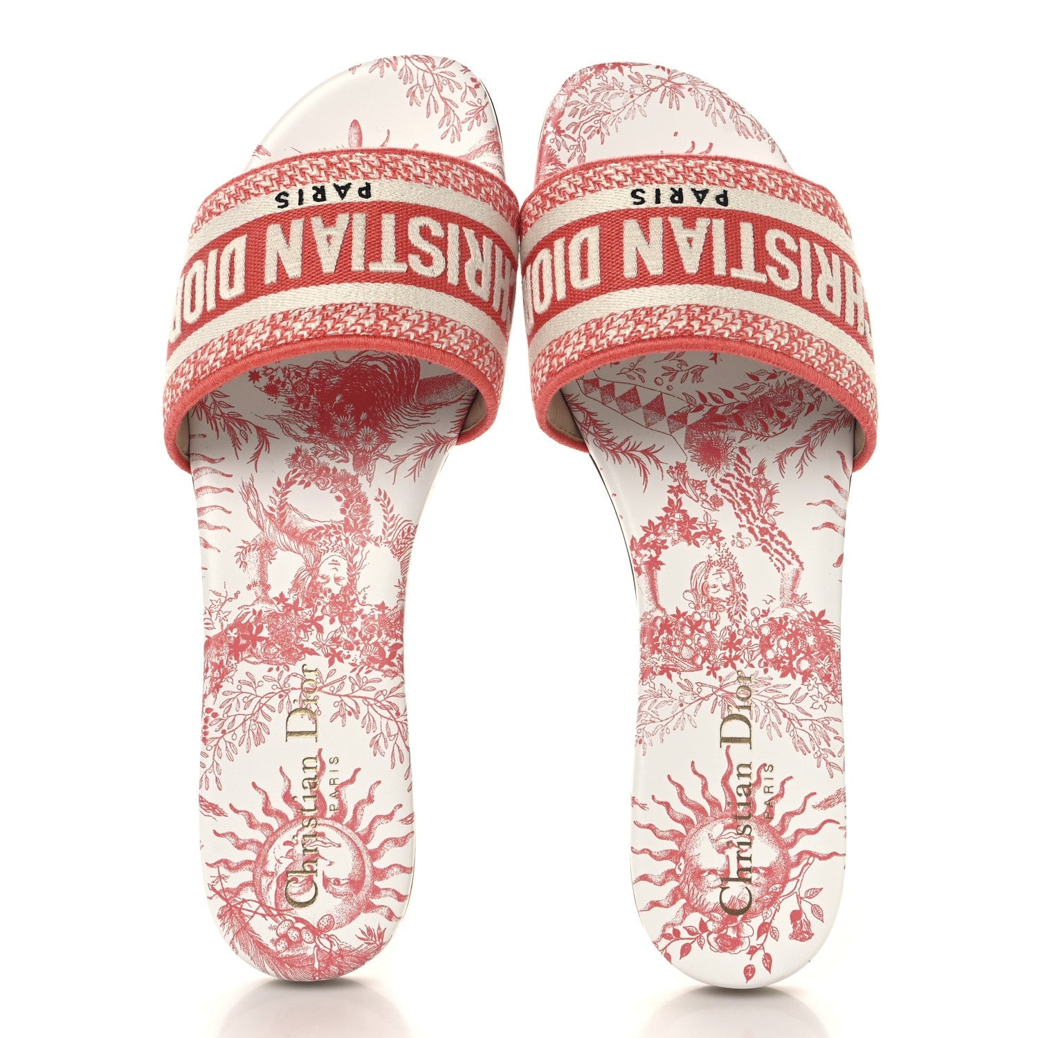 Canvas Soleil Embroidered Dway Flat Slide Sandals 38.5 Coral