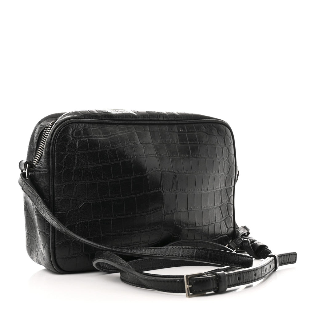 Calfskin Crocodile Embossed Monogram Lou Camera Bag Black