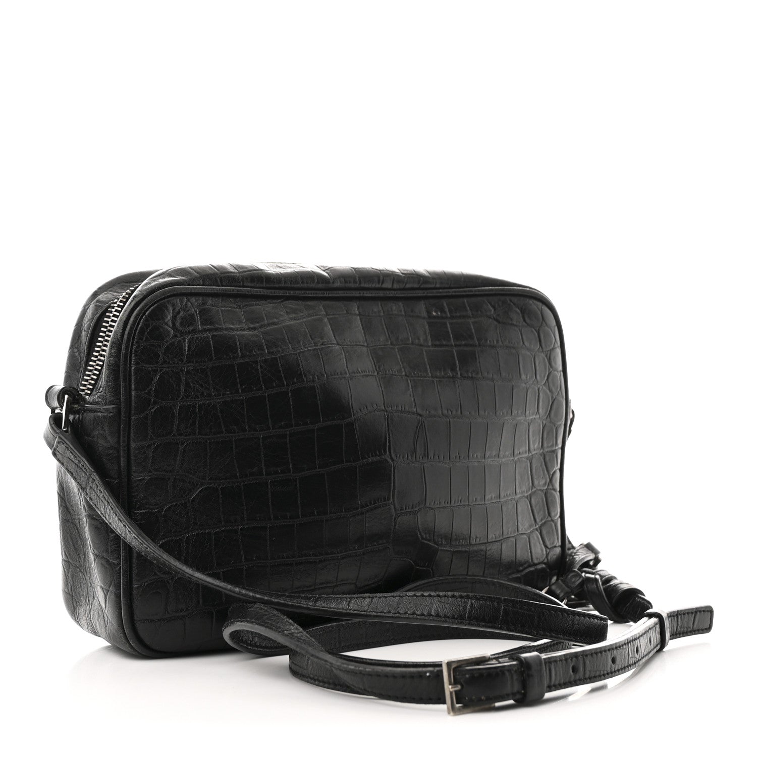 Calfskin Crocodile Embossed Monogram Lou Camera Bag Black