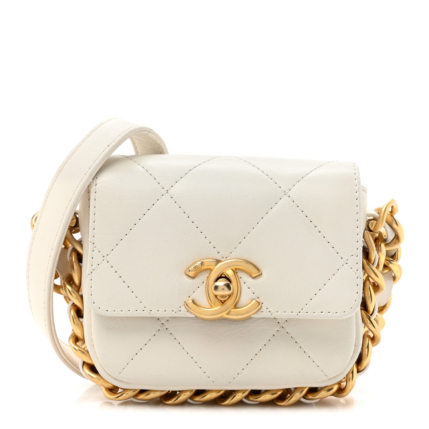 Calfskin Quilted Mini Framing Chain Bag White