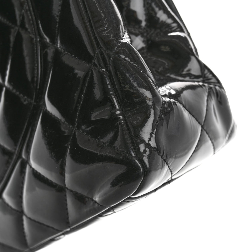 Patent Quilted Maxi Double Flap Black