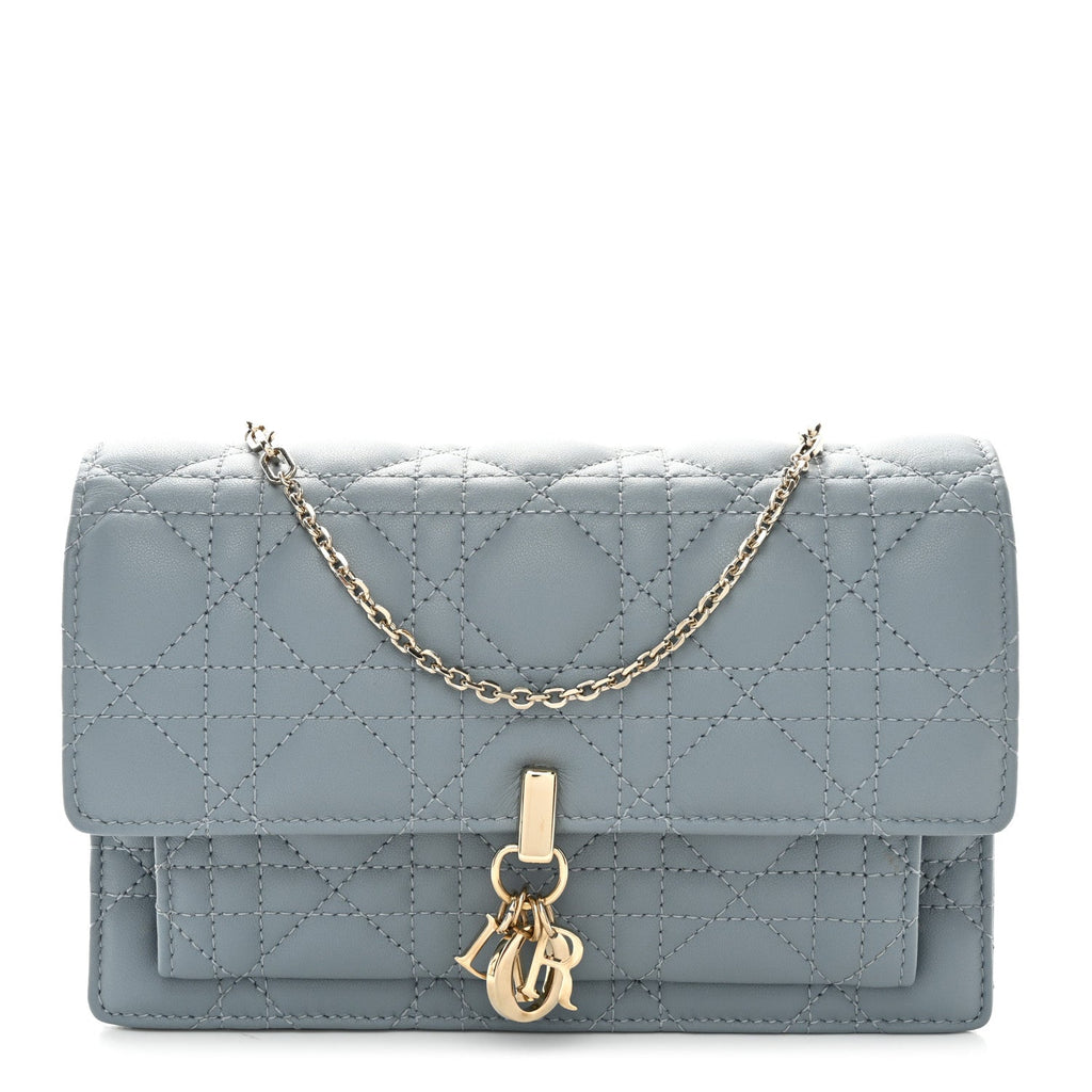 Lambskin Cannage Lady Dior Chain Pouch Cloud Blue