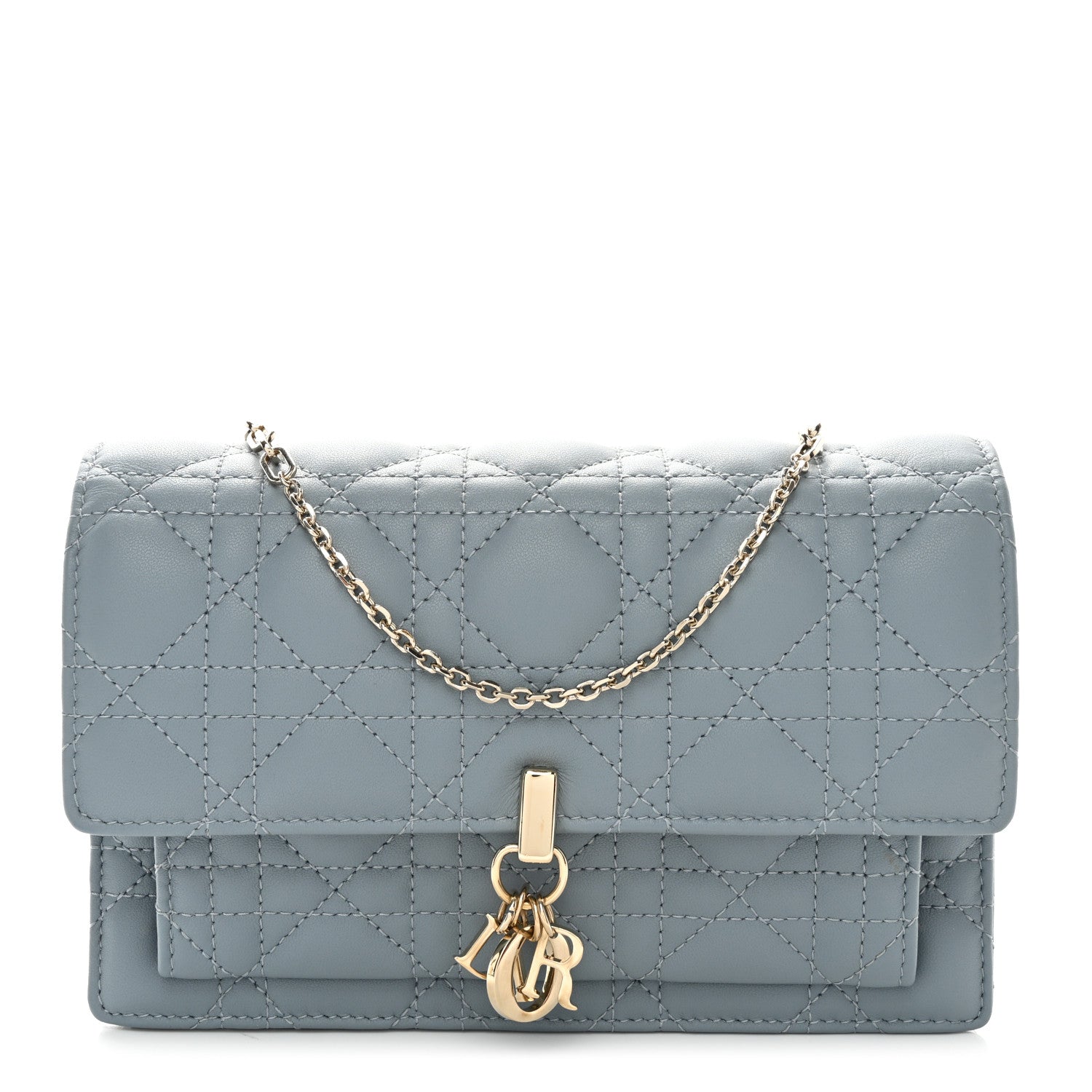 Lambskin Cannage Lady Dior Chain Pouch Cloud Blue