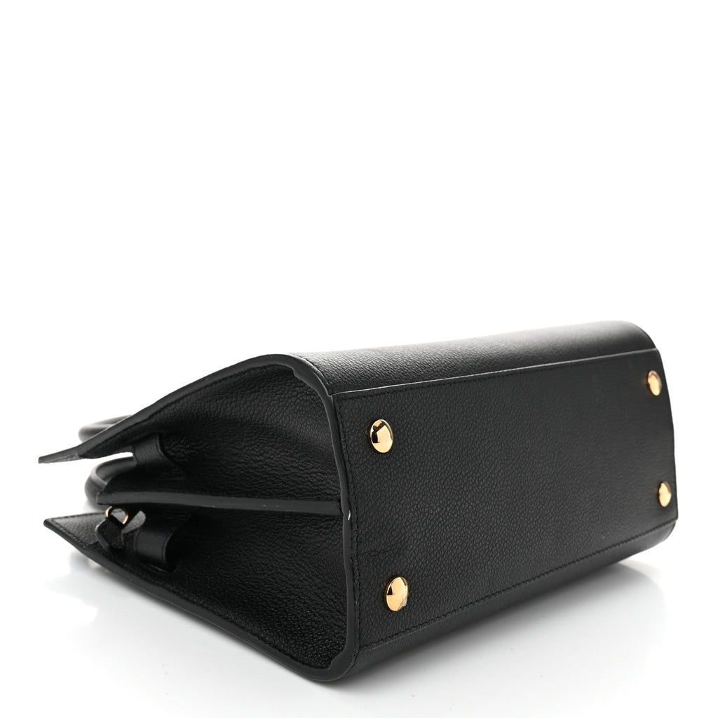 Grainy Calfskin Mini Two Handle Title Bag Black