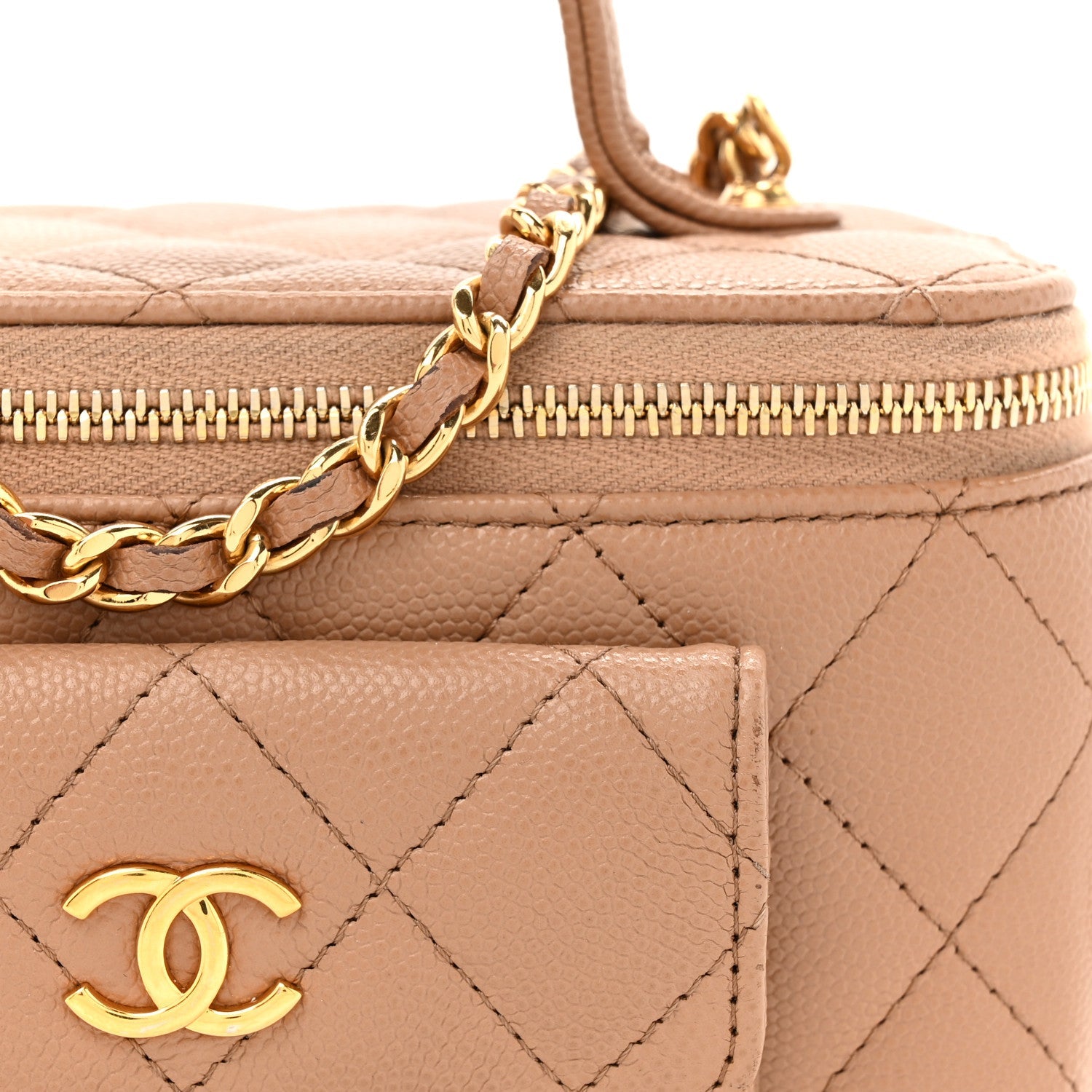 Caviar Quilted Polly Pocket East West Top Vanity With Chain Brown