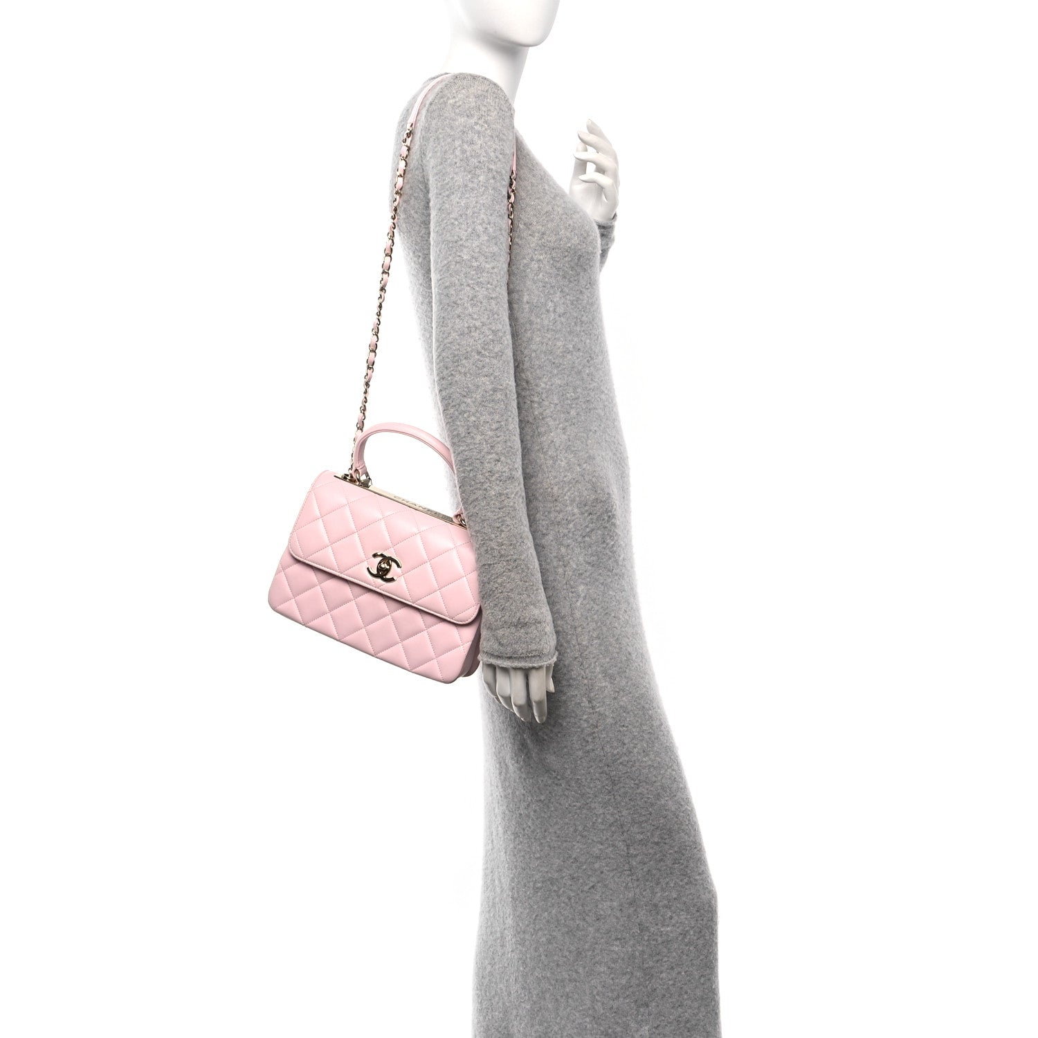 Lambskin Quilted Small Trendy CC Flap Dual Handle Bag Light Pink