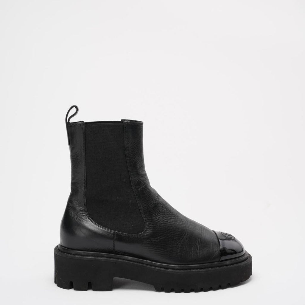 Chanel Black Crumpled Cap Toe Short Boots 38