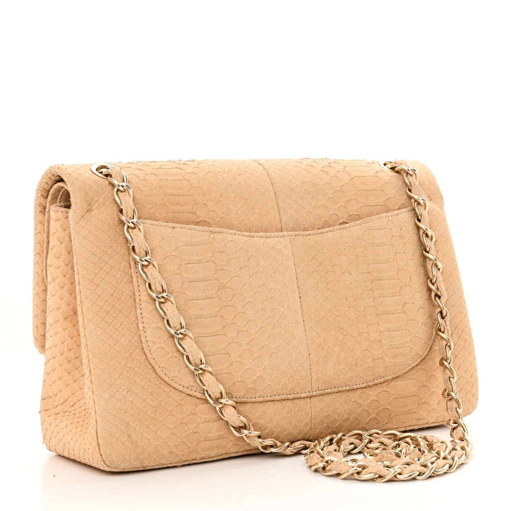 Snakeskin Jumbo Double Flap Beige