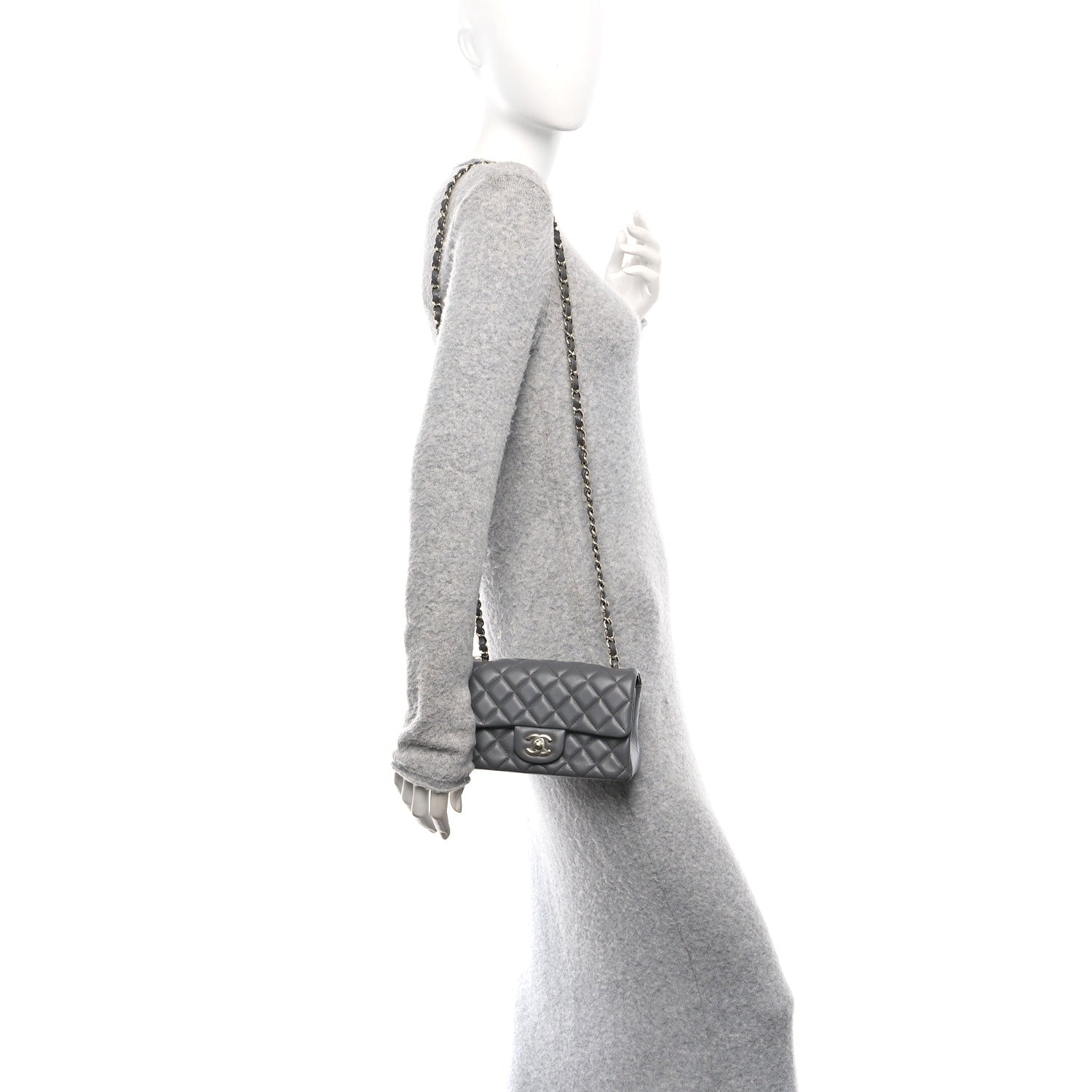 Lambskin Quilted Mini Rectangular Flap Dark Grey