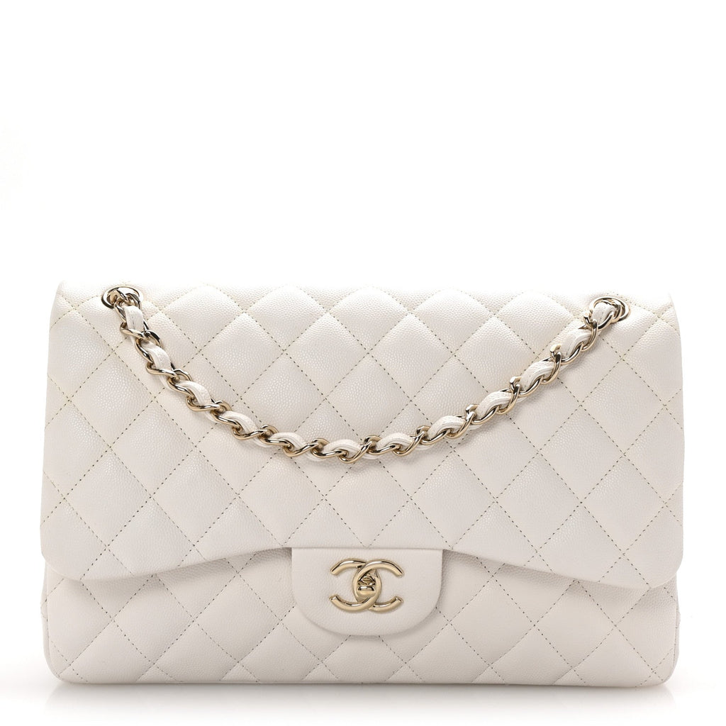 Caviar Quilted Jumbo Double Flap White