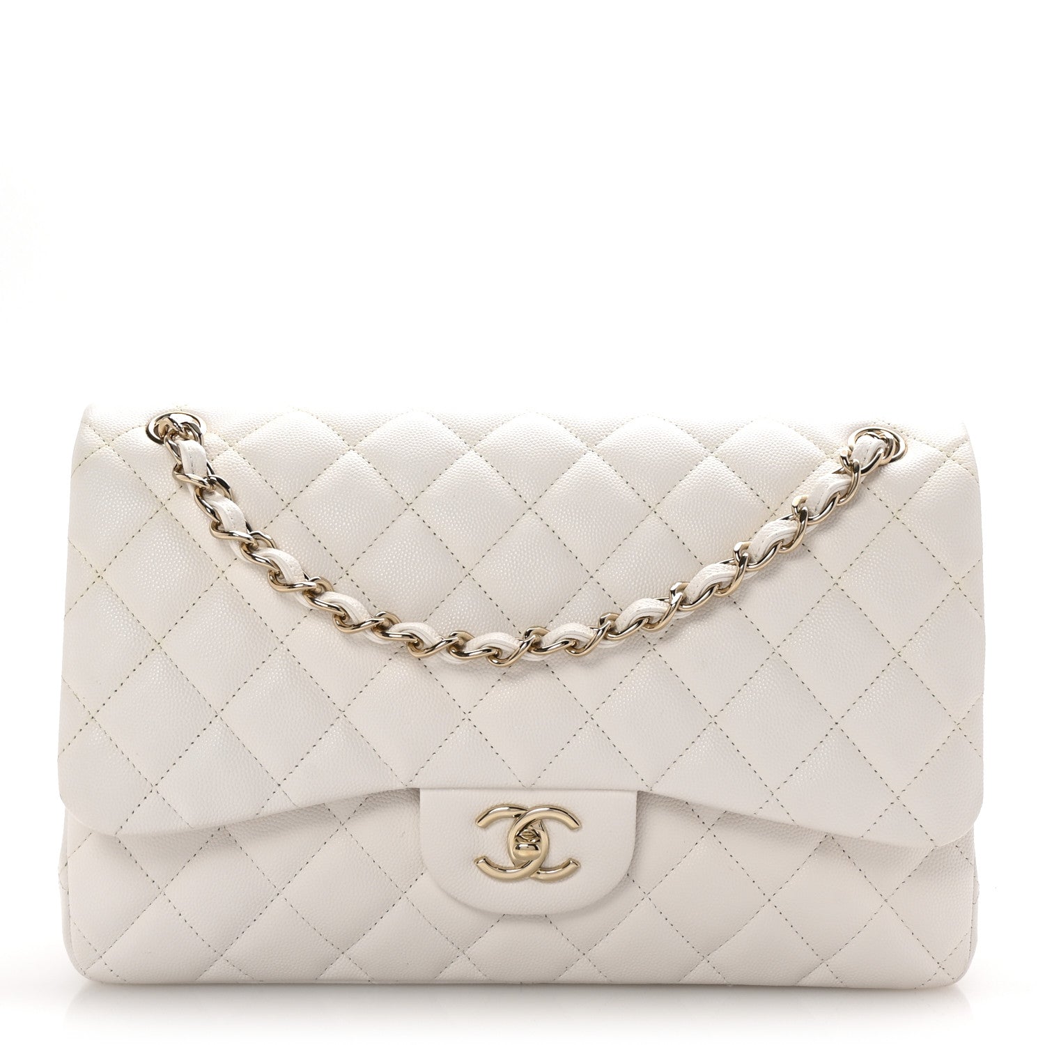 Caviar Quilted Jumbo Double Flap White