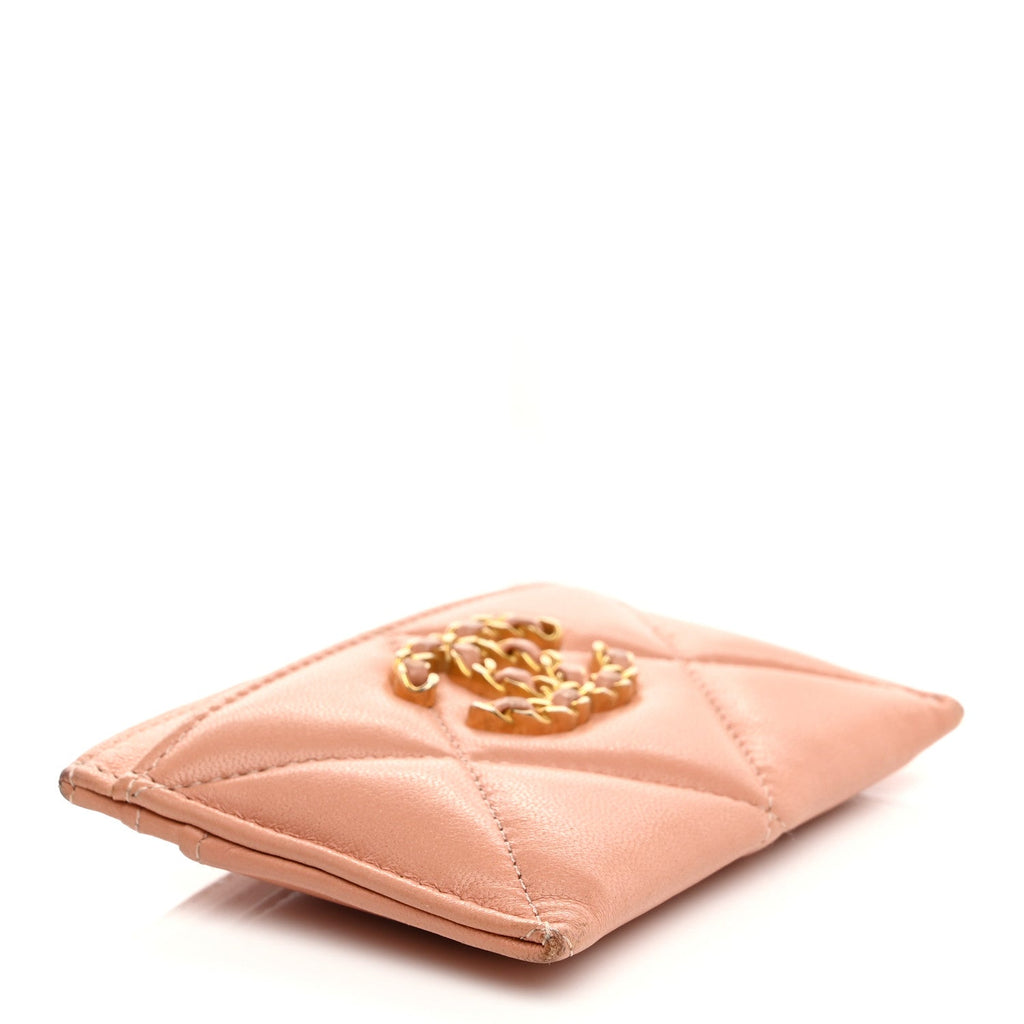 Lambskin Quilted Chanel 19  Holder Brown