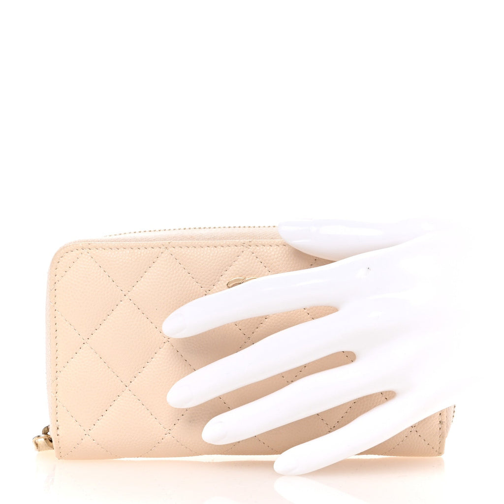 Caviar Quilted Medium Zip Around Wallet White