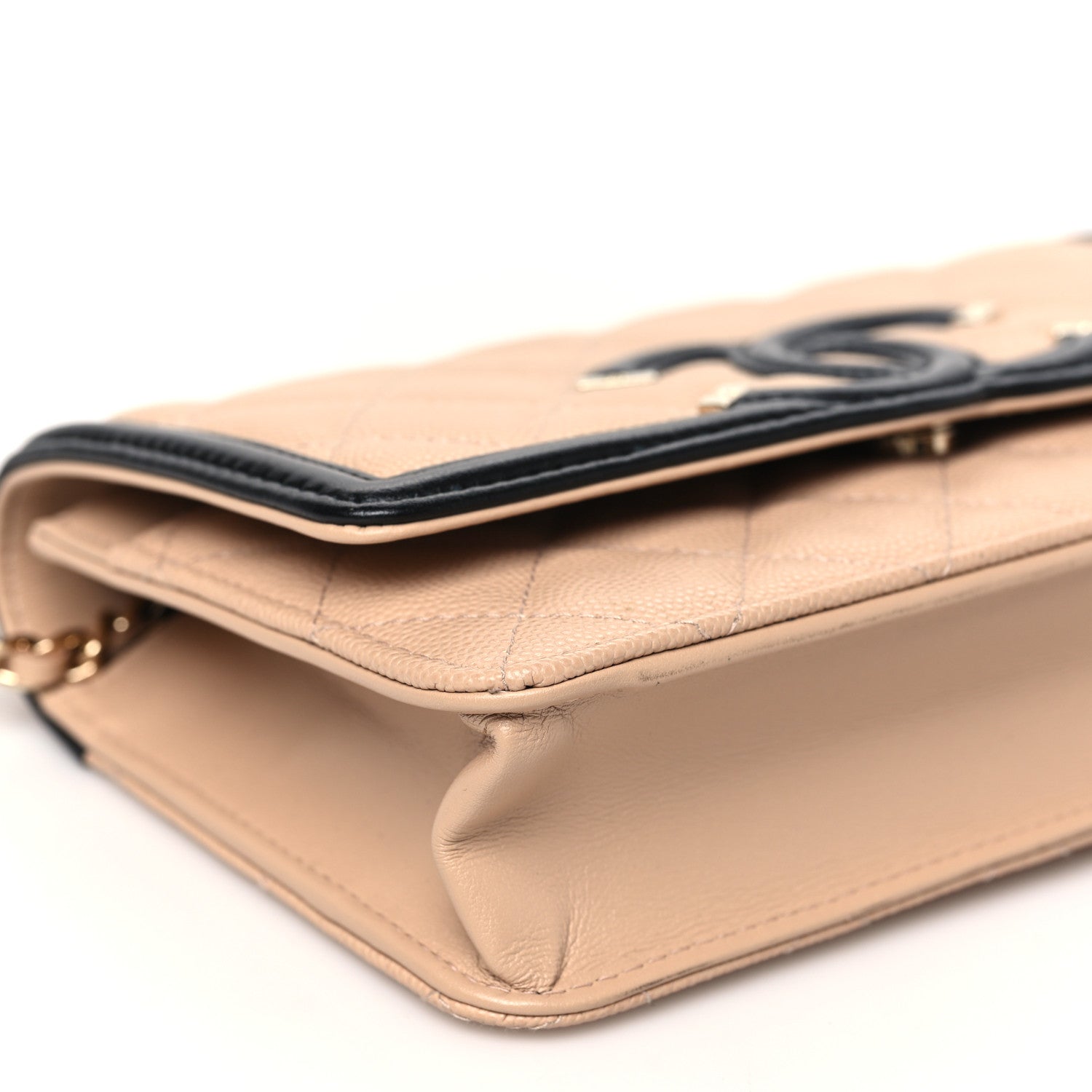 Caviar Quilted CC Filigree Wallet On Chain WOC Beige Black
