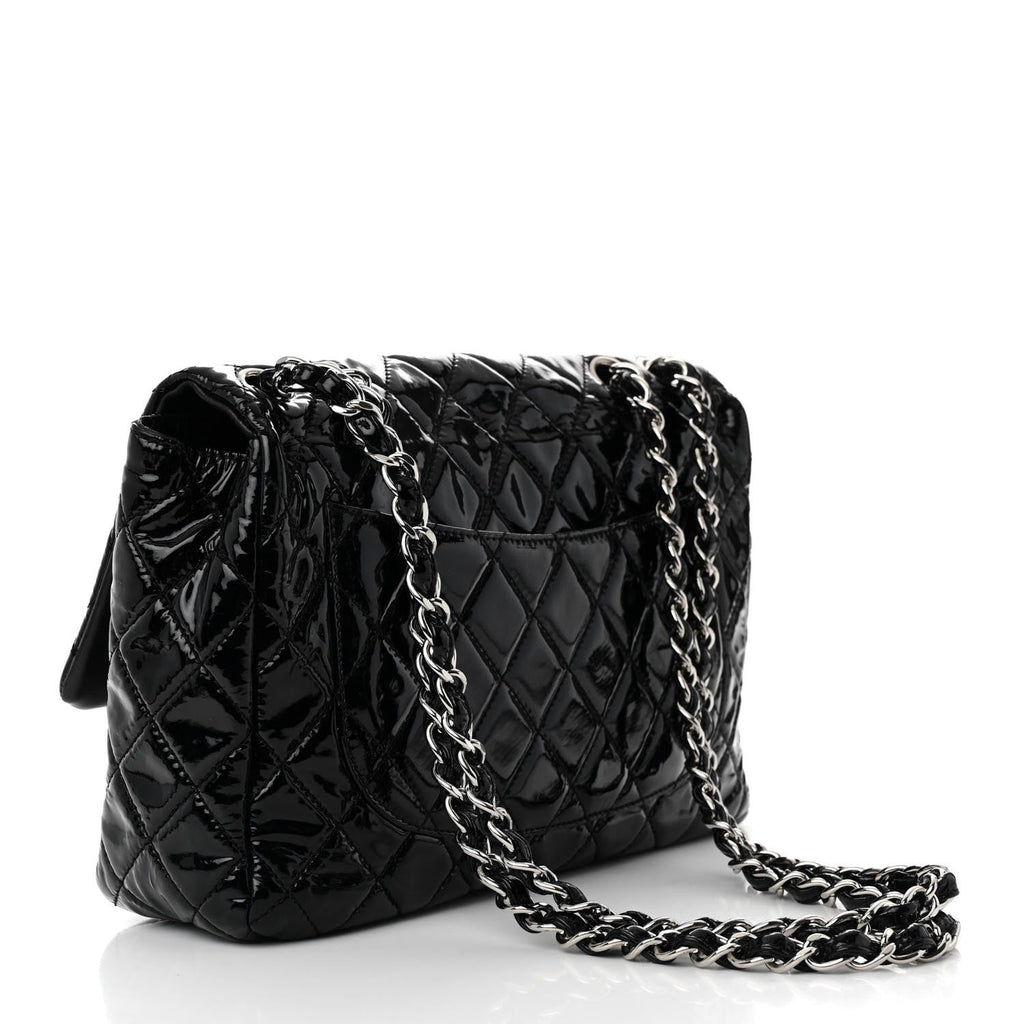 Patent Quilted Jumbo Single Flap Black