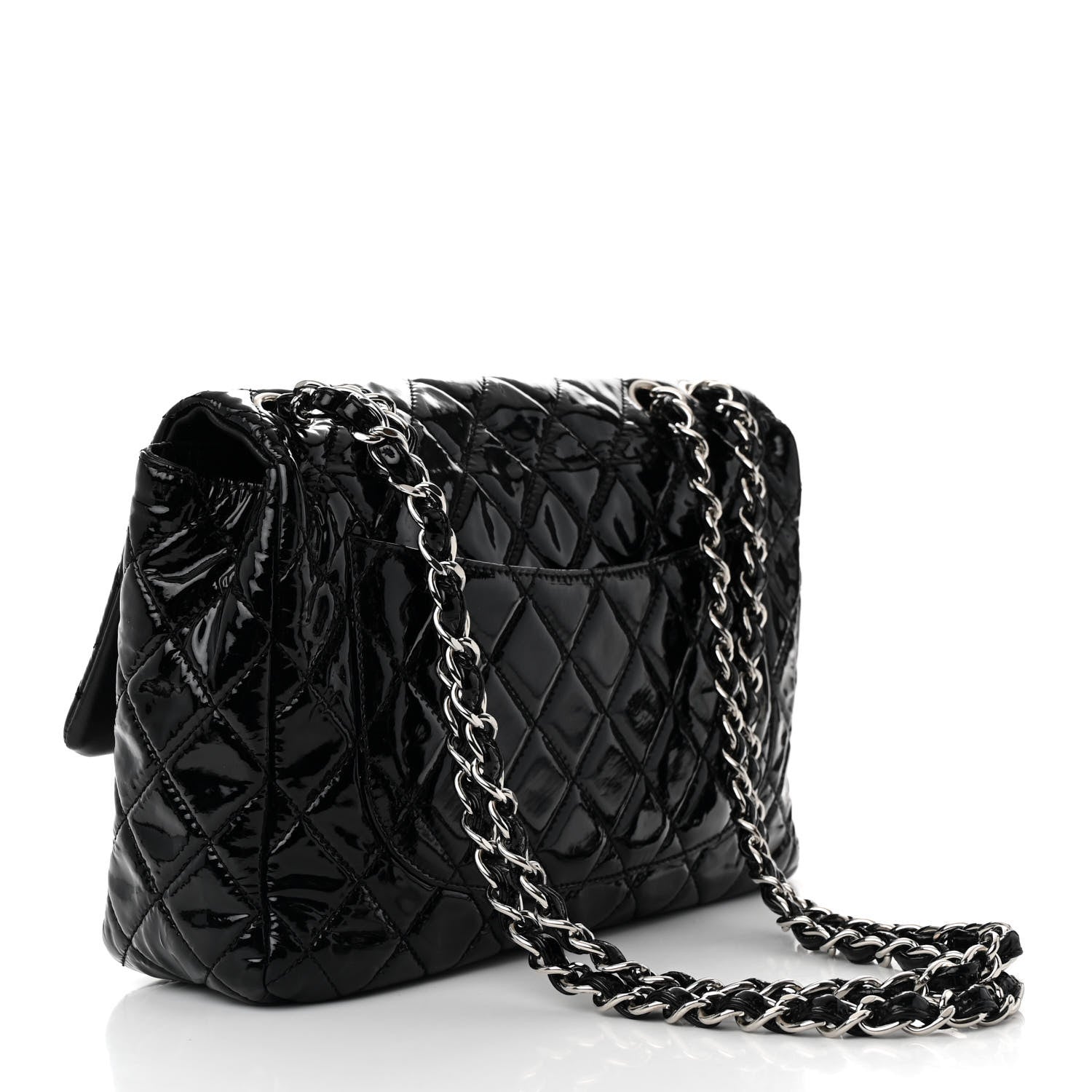Patent Quilted Jumbo Single Flap Black