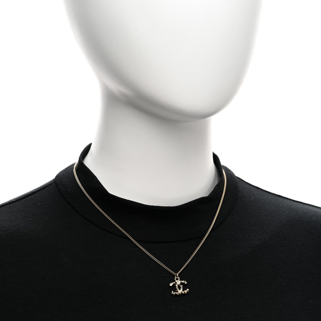 Crystal Beaded CC Necklace Gold Black