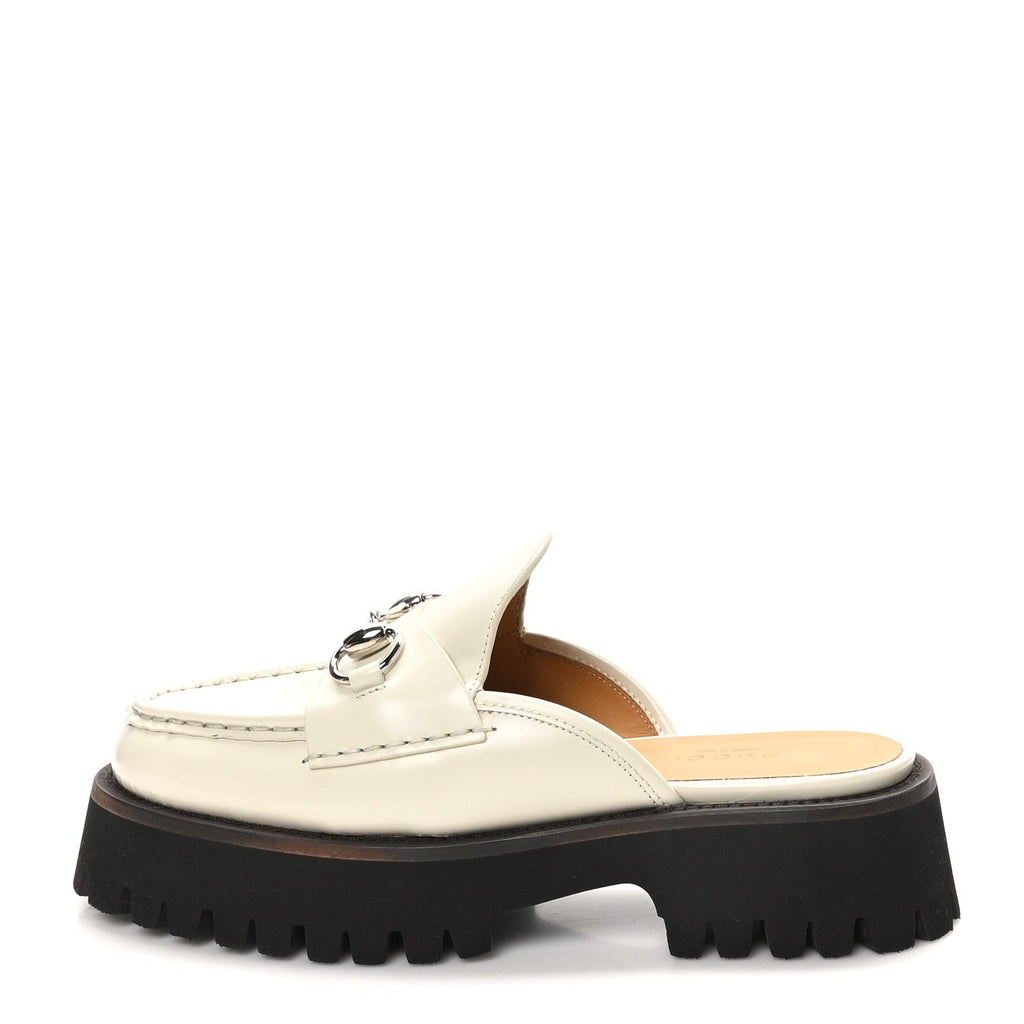 Cordovan Lux Horsebit Platform Mules 36.5 Mystic White