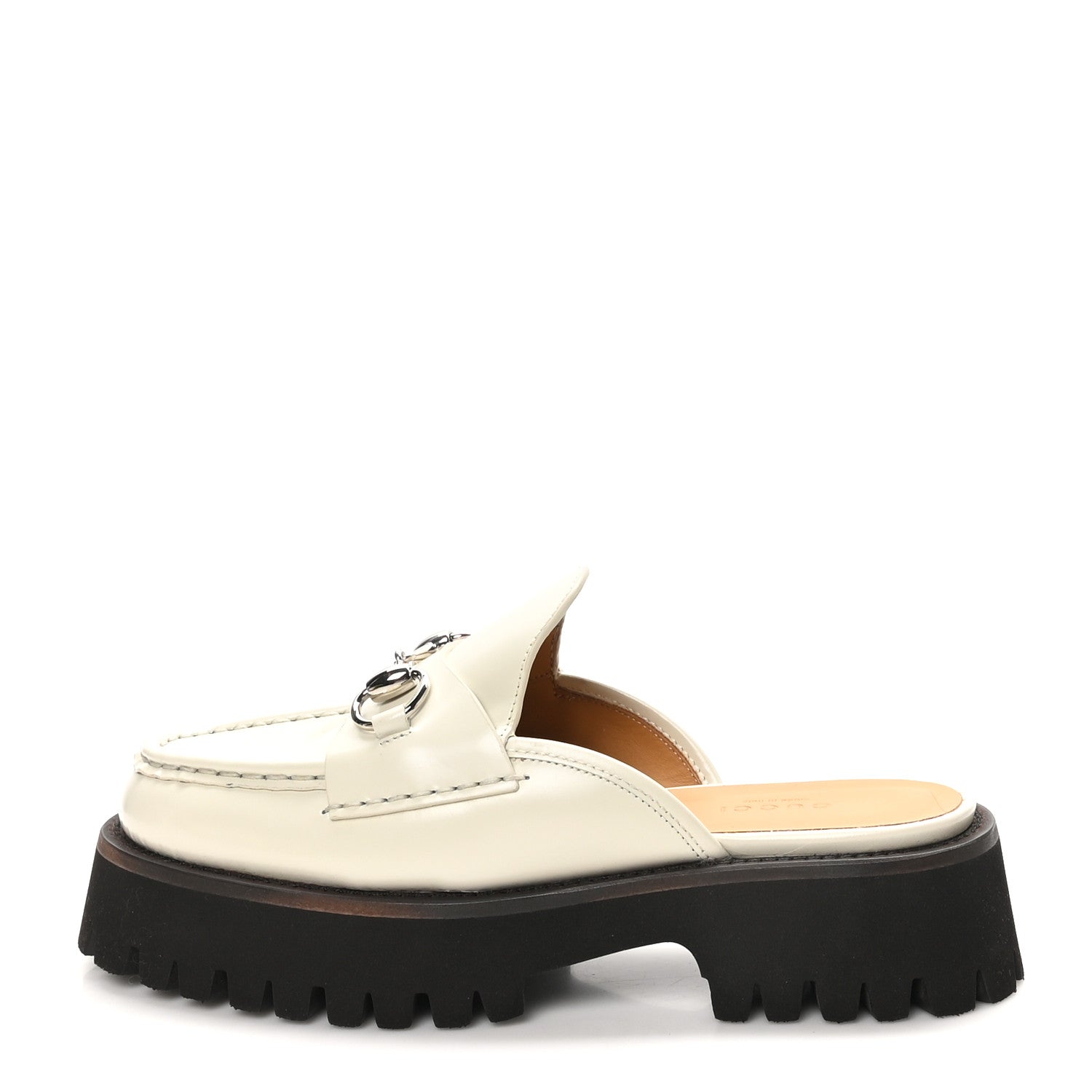 Cordovan Lux Horsebit Platform Mules 36.5 Mystic White