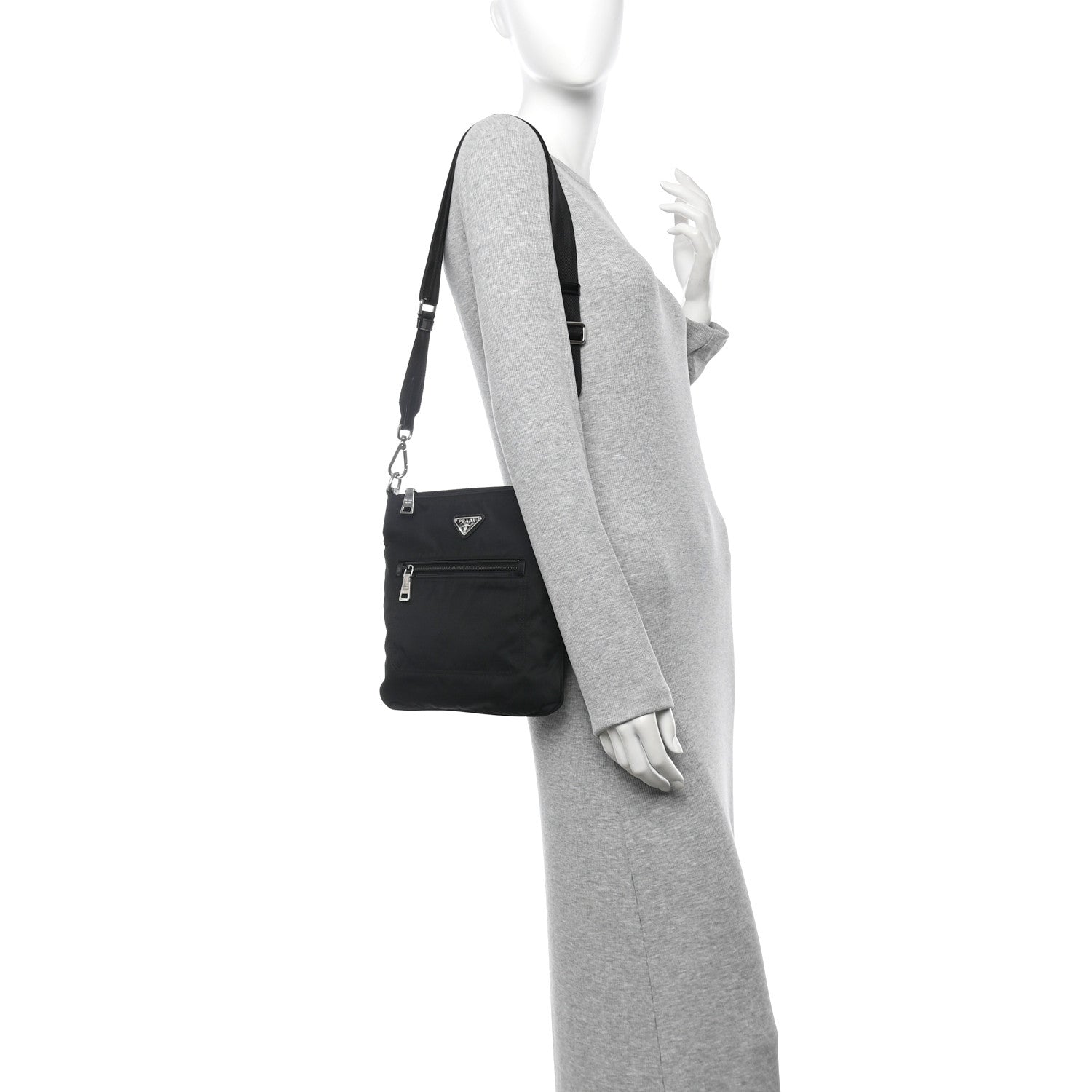Tessuto Nylon Saffiano Flat Messenger Bag Black
