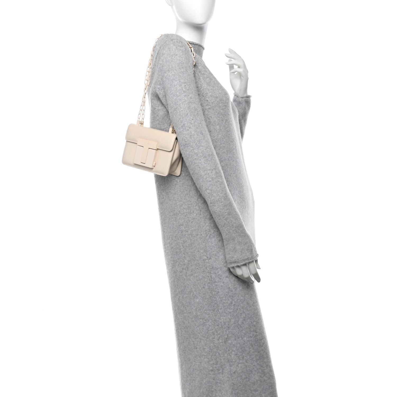 Calfskin Small T Clasp Chain Bag Vanilla