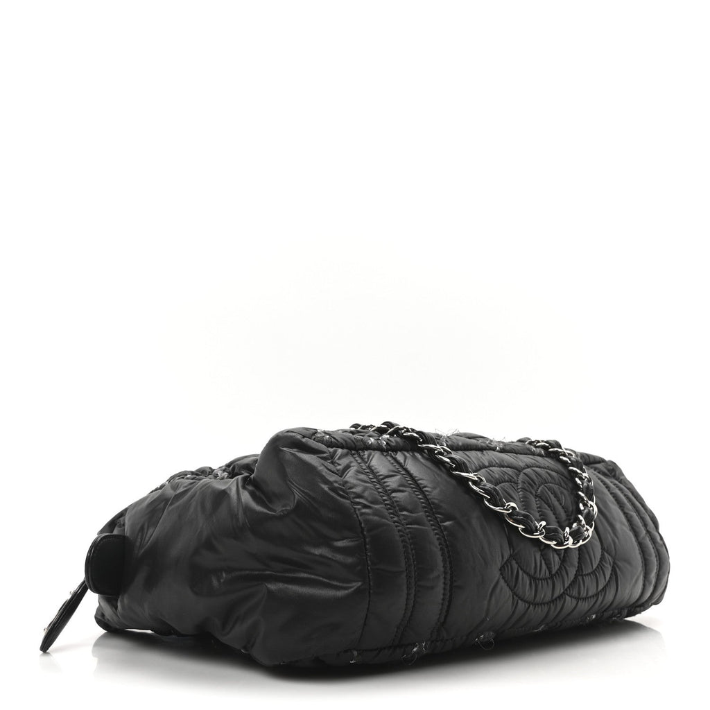 Nylon Quilted Tweed Stitch Bubble Camera Case Black
