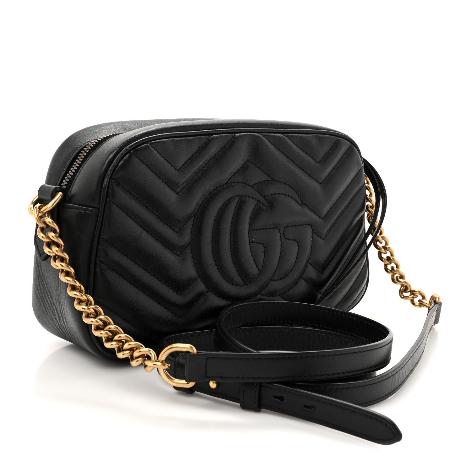 Calfskin Matelasse Small GG Marmont Chain Shoulder Bag Black