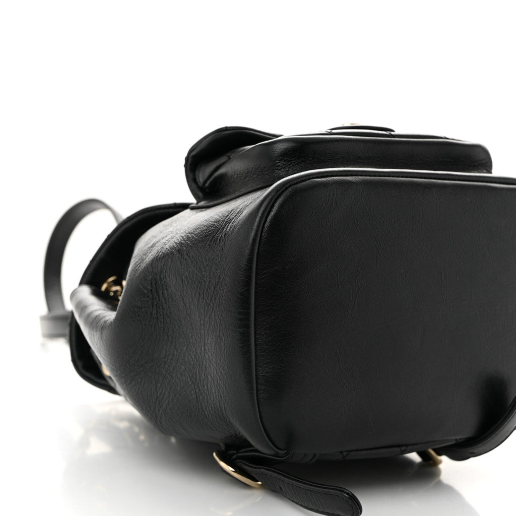 Glazed Aged Calfskin Quilted Small Duma Drawstring Backpack Black