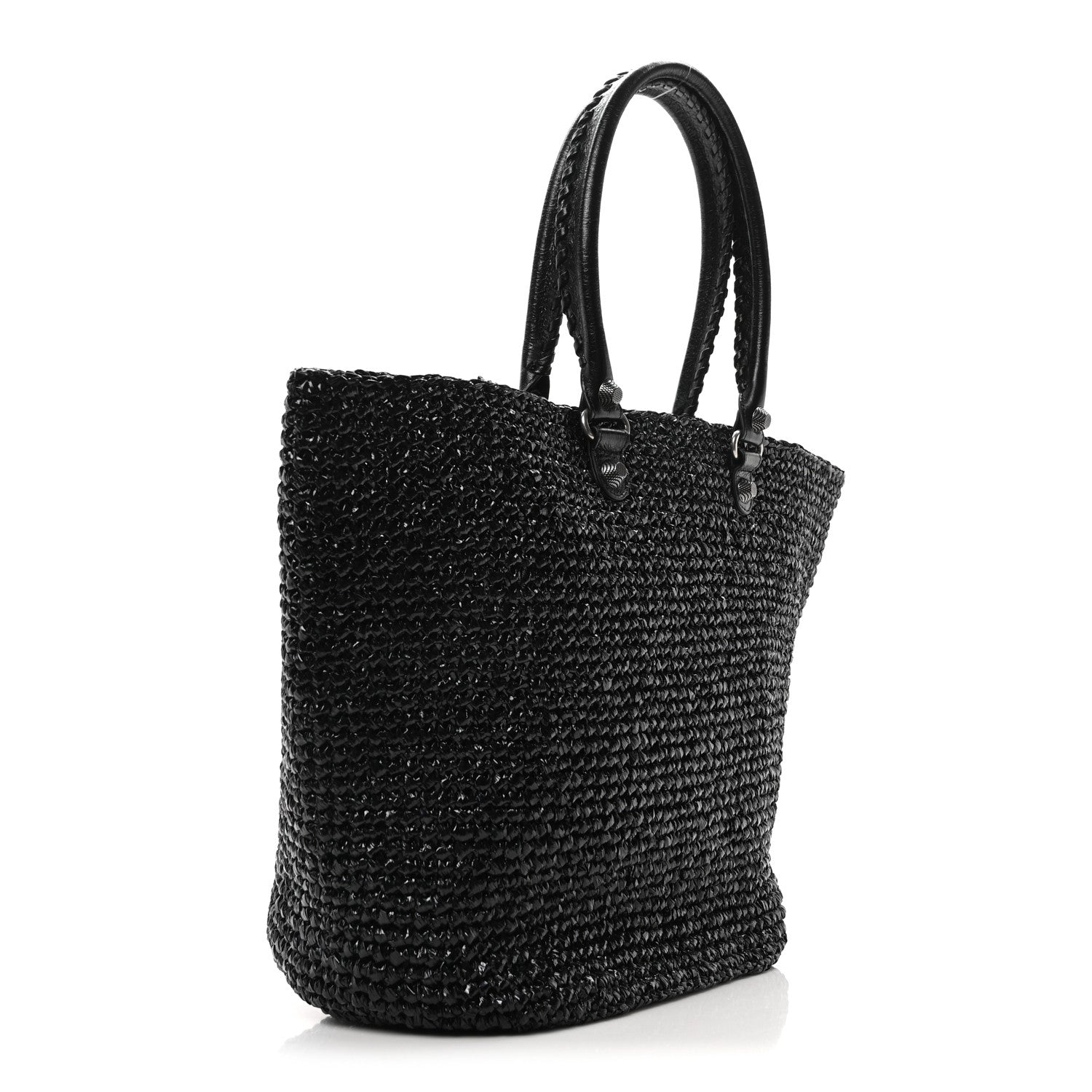 Raffia Woven Le Cagole Panier Tote Bag Black