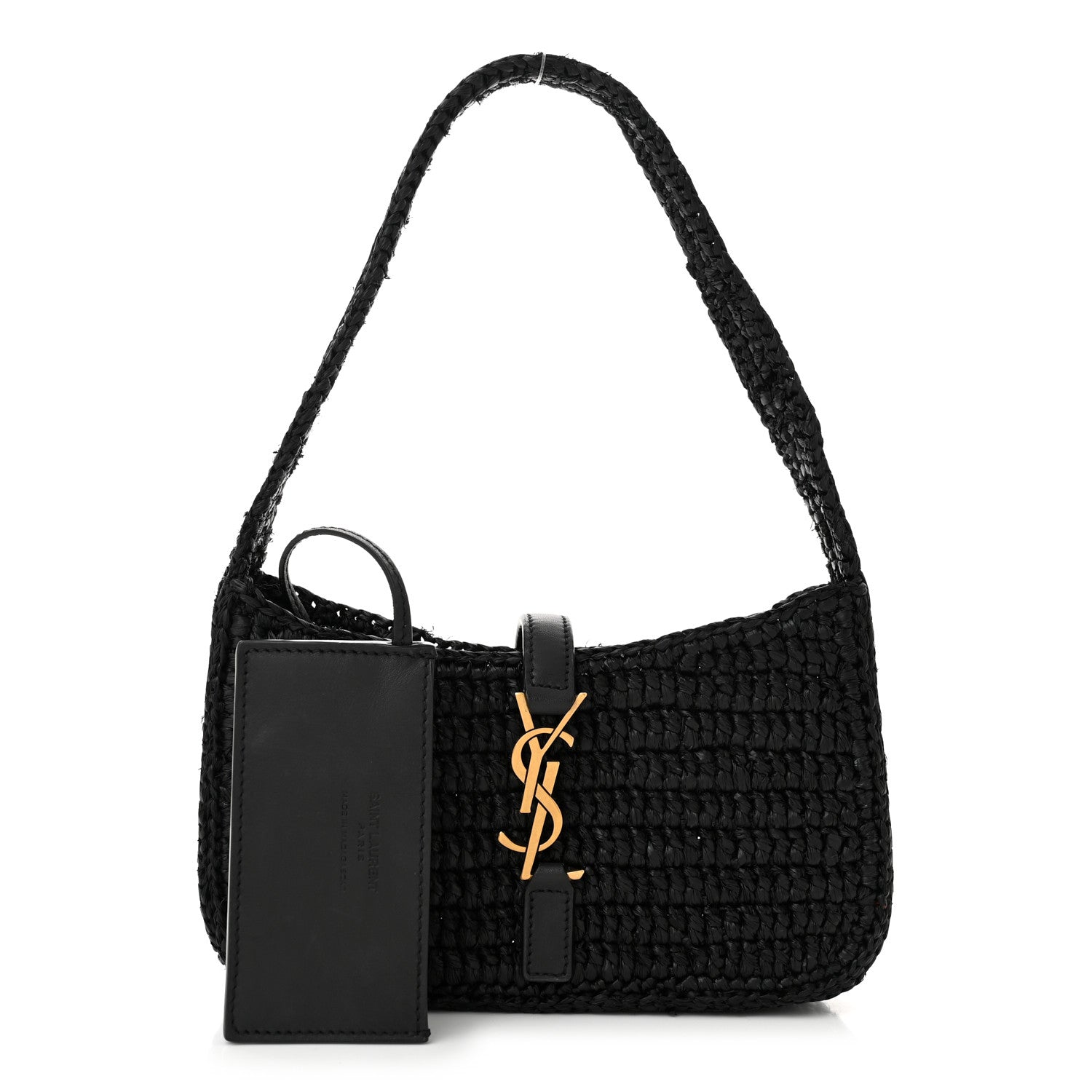 Raffia Calfskin Le 5 A 7 Mini Hobo Black