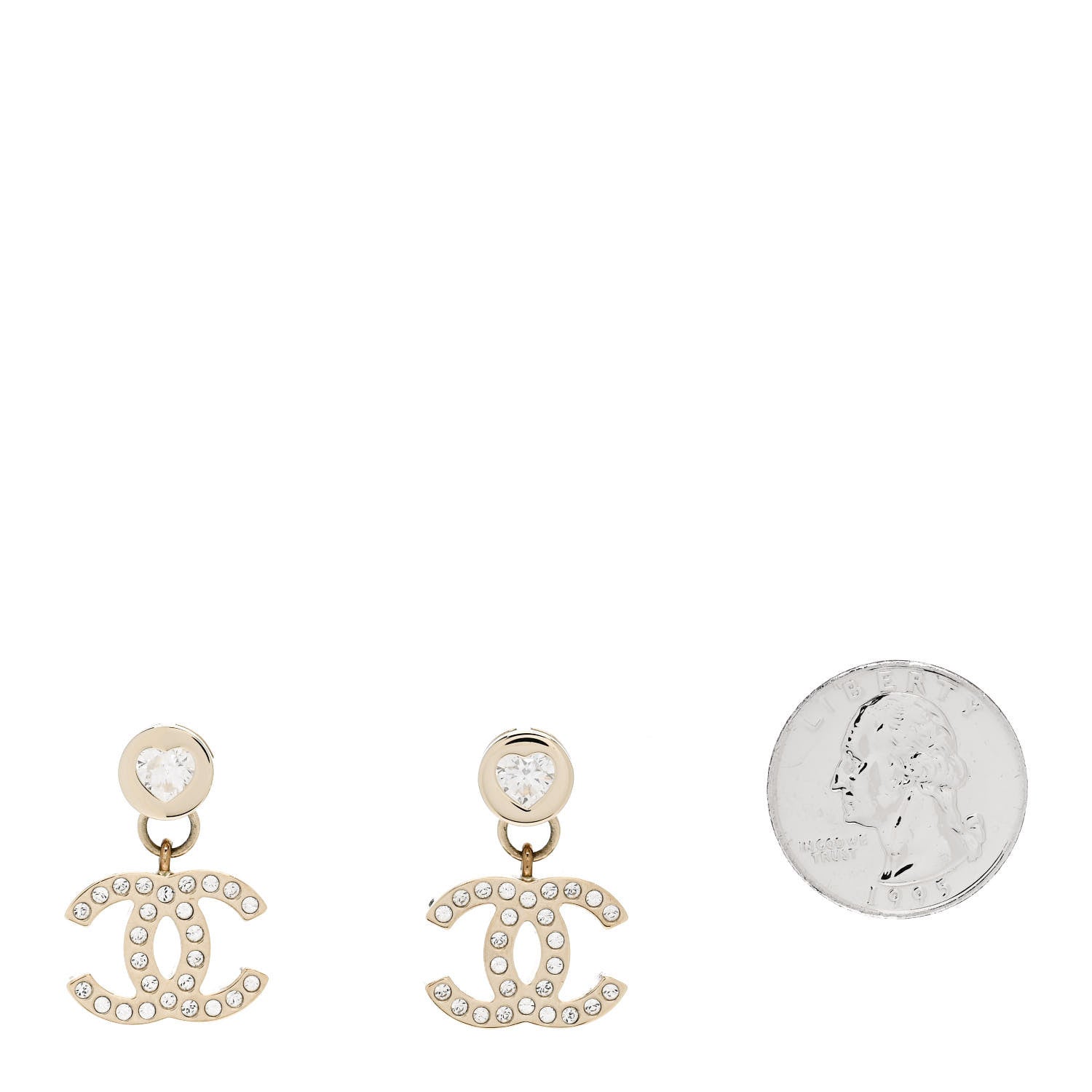 Crystal CC Heart Drop Earrings Gold
