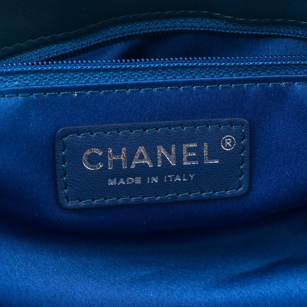 Calfskin Stitched Large Bowling Bag Blue