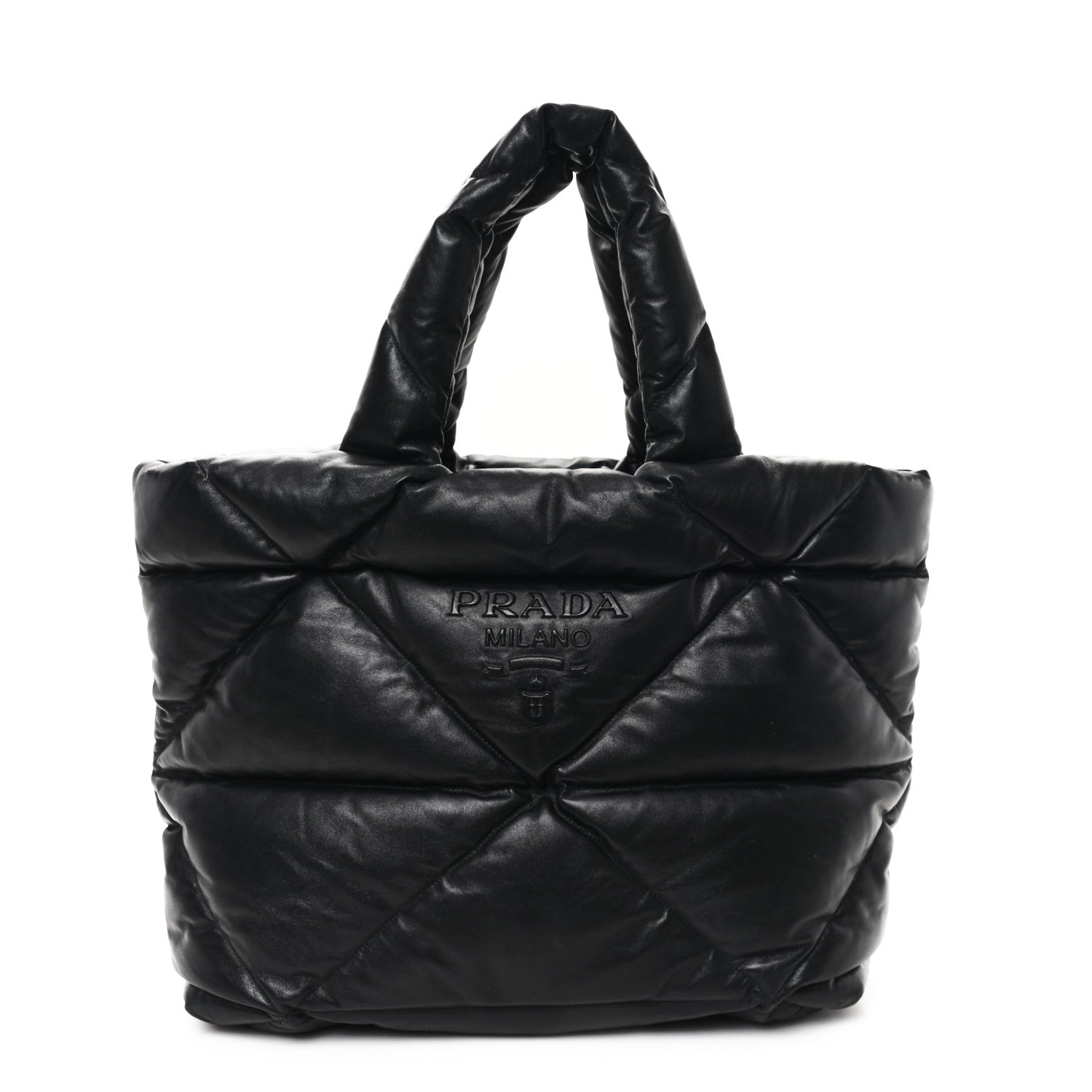 Nappa Soft Padded Logo Embossed Triangle Quilted Tote Black