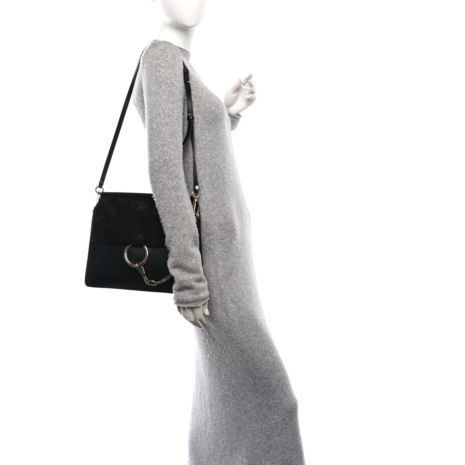 Suede Calfskin Medium Faye Shoulder Bag Black