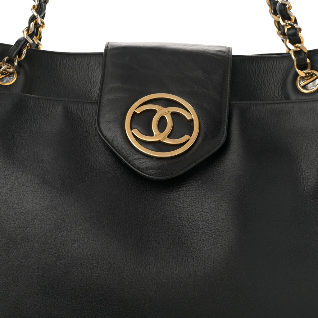 Lambskin Quilted Shopping Tote Black