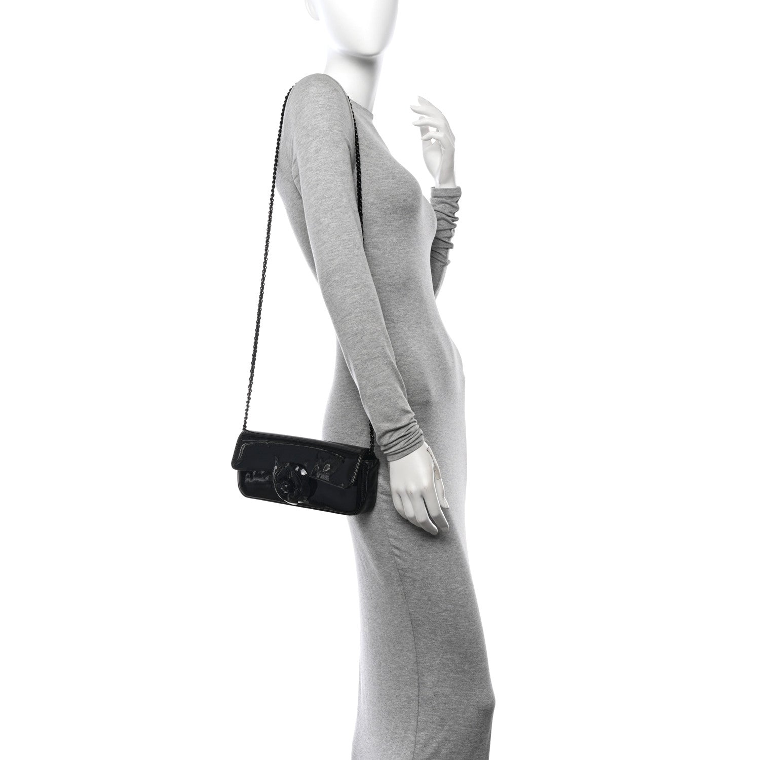 Patent Calfskin Camellia E/W Flap So Black