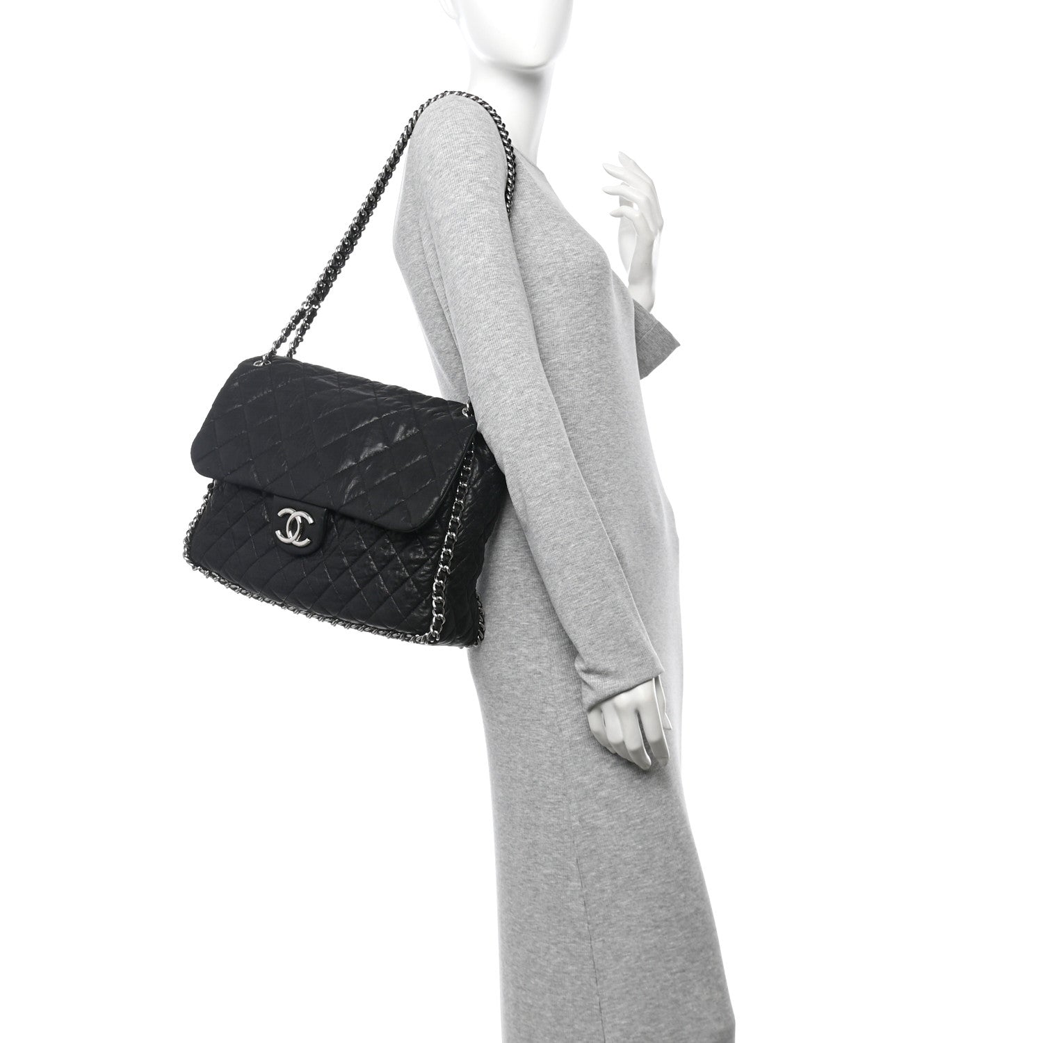 Washed Lambskin Quilted Maxi Chain Around Flap Black