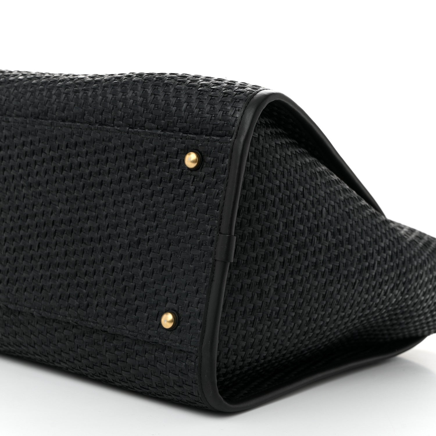 Straw Raffia Calfskin Chain Medium Deauville Tote Black