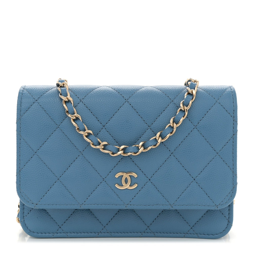 Caviar Quilted Mini Wallet On Chain WOC Blue