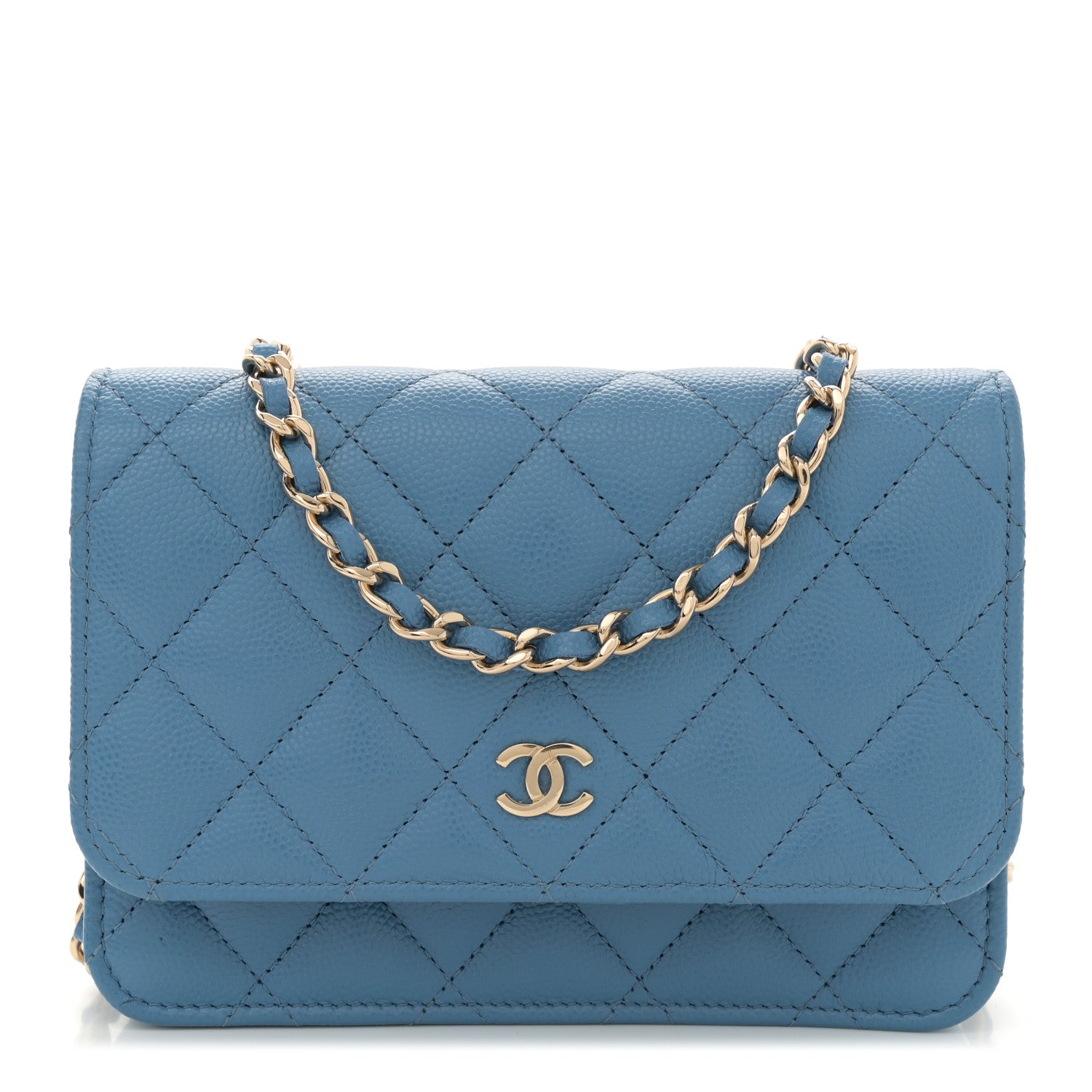 Caviar Quilted Mini Wallet On Chain WOC Blue