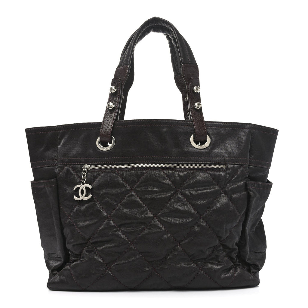 Metallic Coated Canvas Quilted Large Paris Biarritz Tote Dark Brown