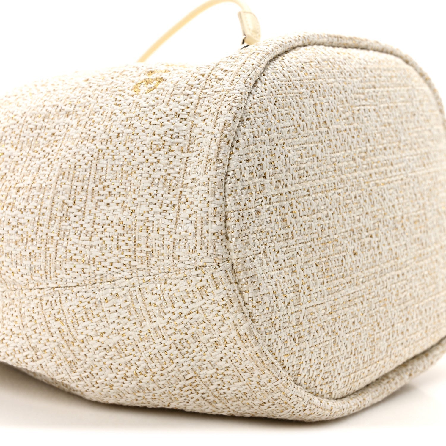 Lurex Boucle Deauville Drawstring Bucket Bag Ivory