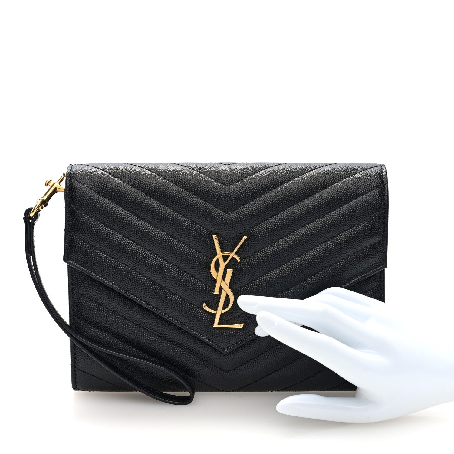 Grain De Poudre Matelasse Chevron Monogram Envelope Clutch Black