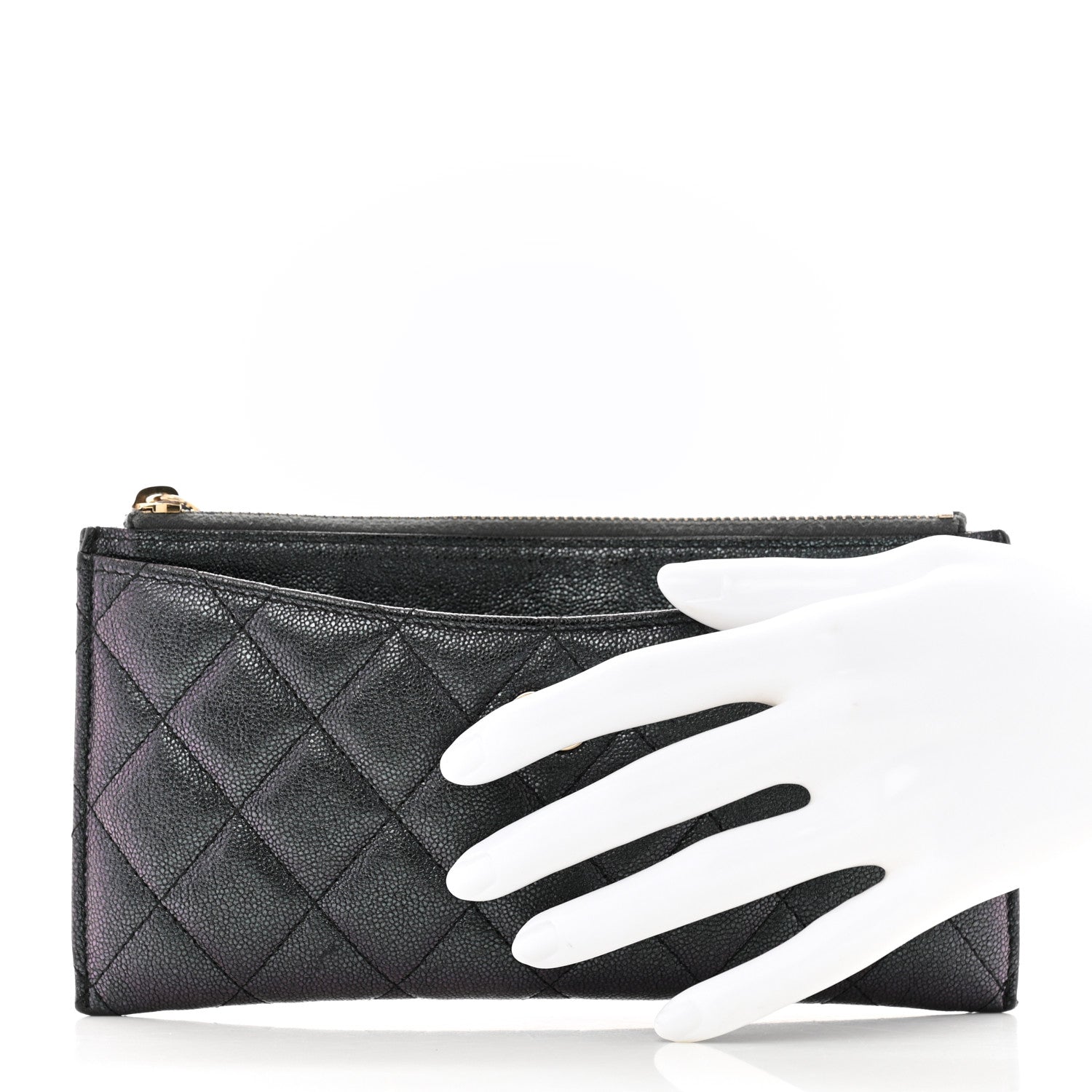 Iridescent Caviar Quilted Classic Zip Pouch Black