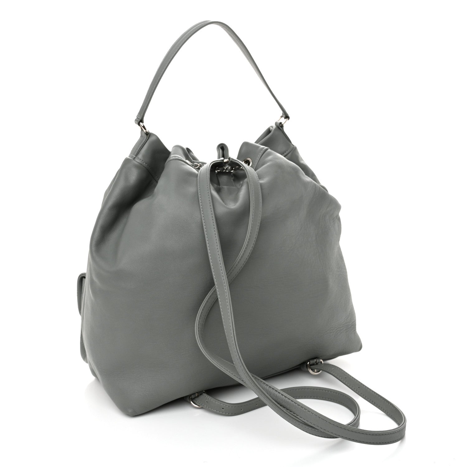 Lambskin Quilted Backpack Pocket Grey