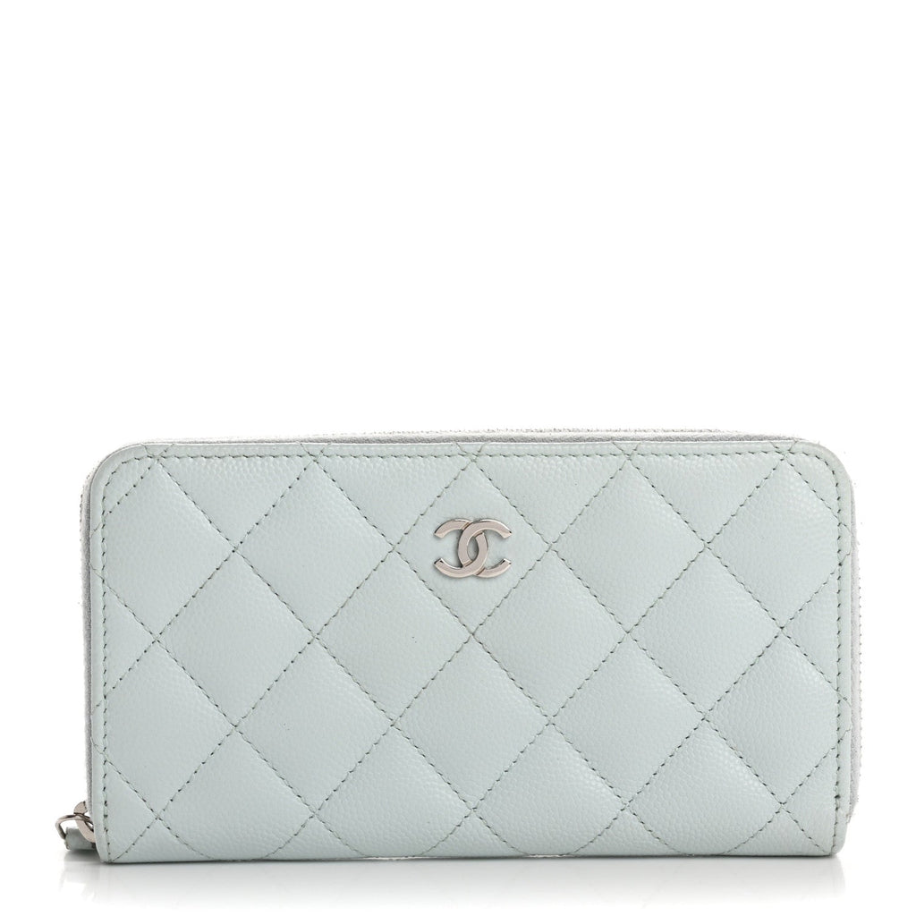 Caviar Quilted Medium Zip Around Wallet Light Blue
