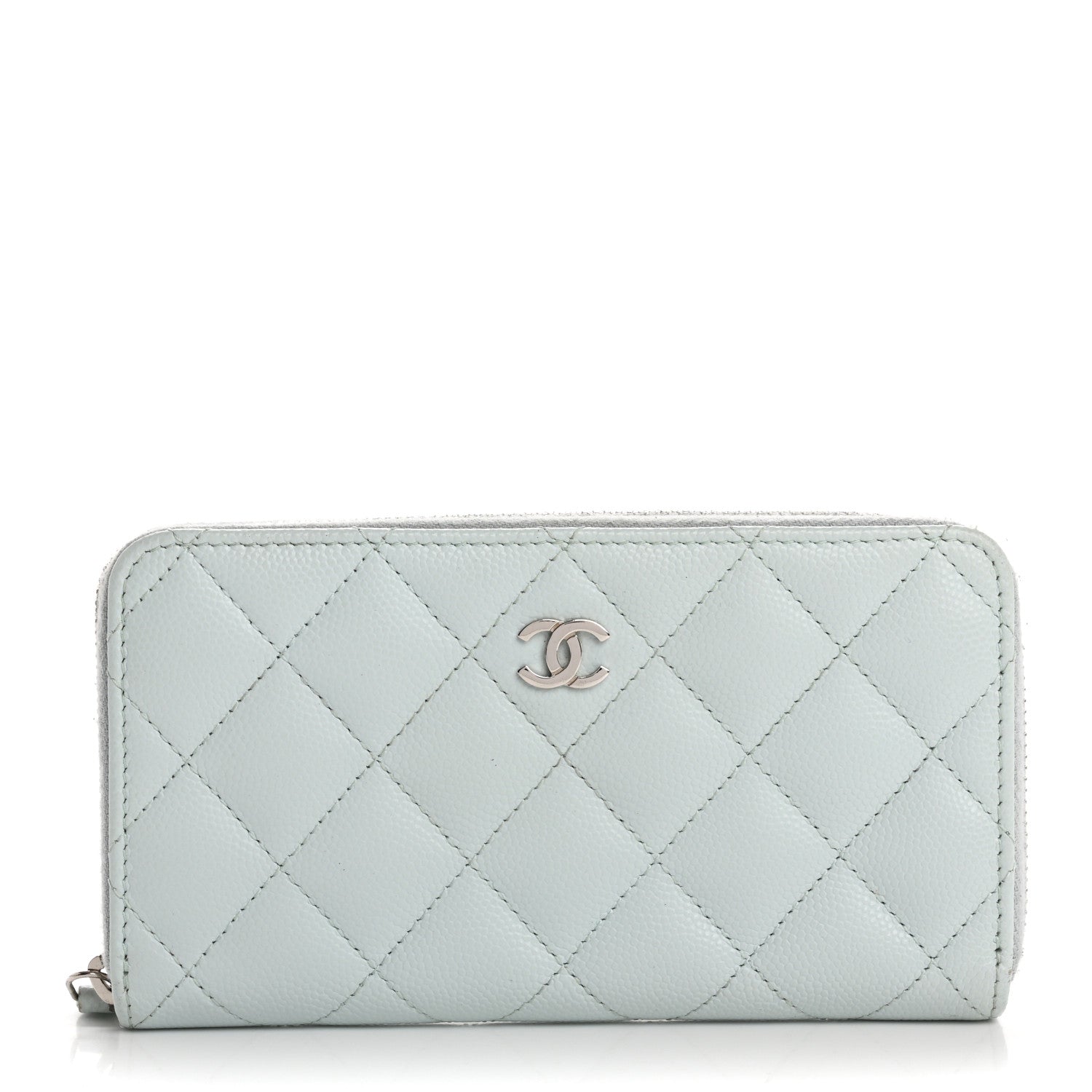 Caviar Quilted Medium Zip Around Wallet Light Blue