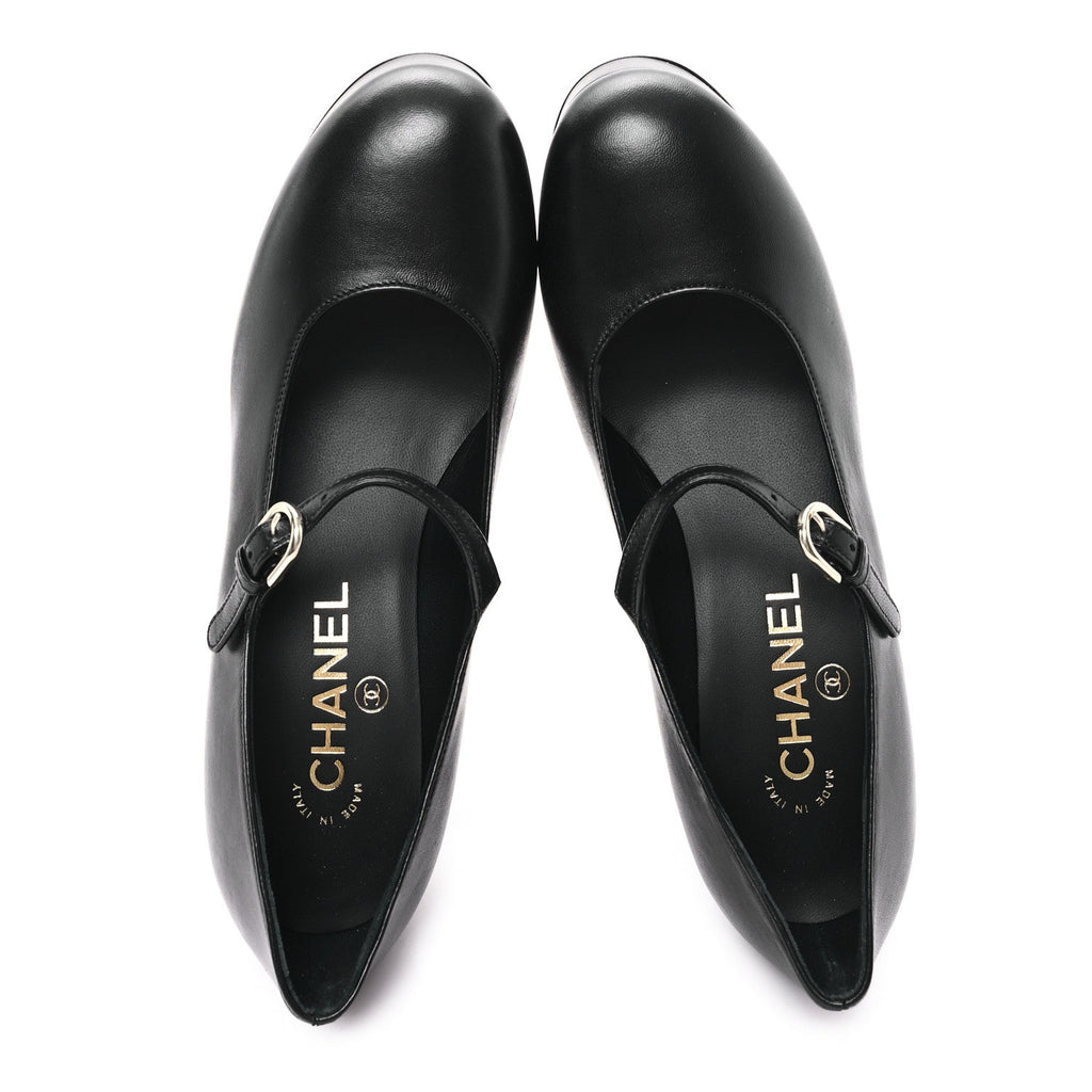 Lambskin Mary Jane Platform Pumps 36.5 Black