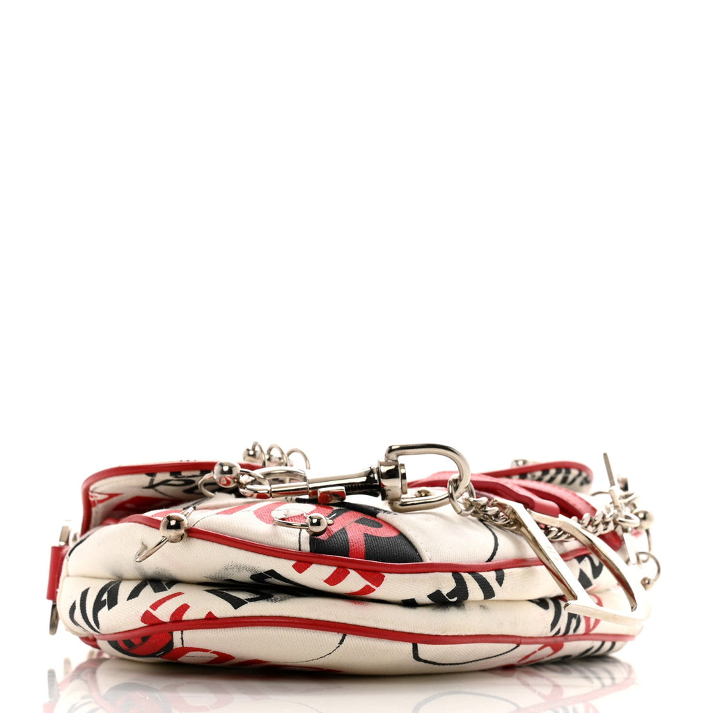 Canvas Hardcore Pierced Saddle Bag White Red Black