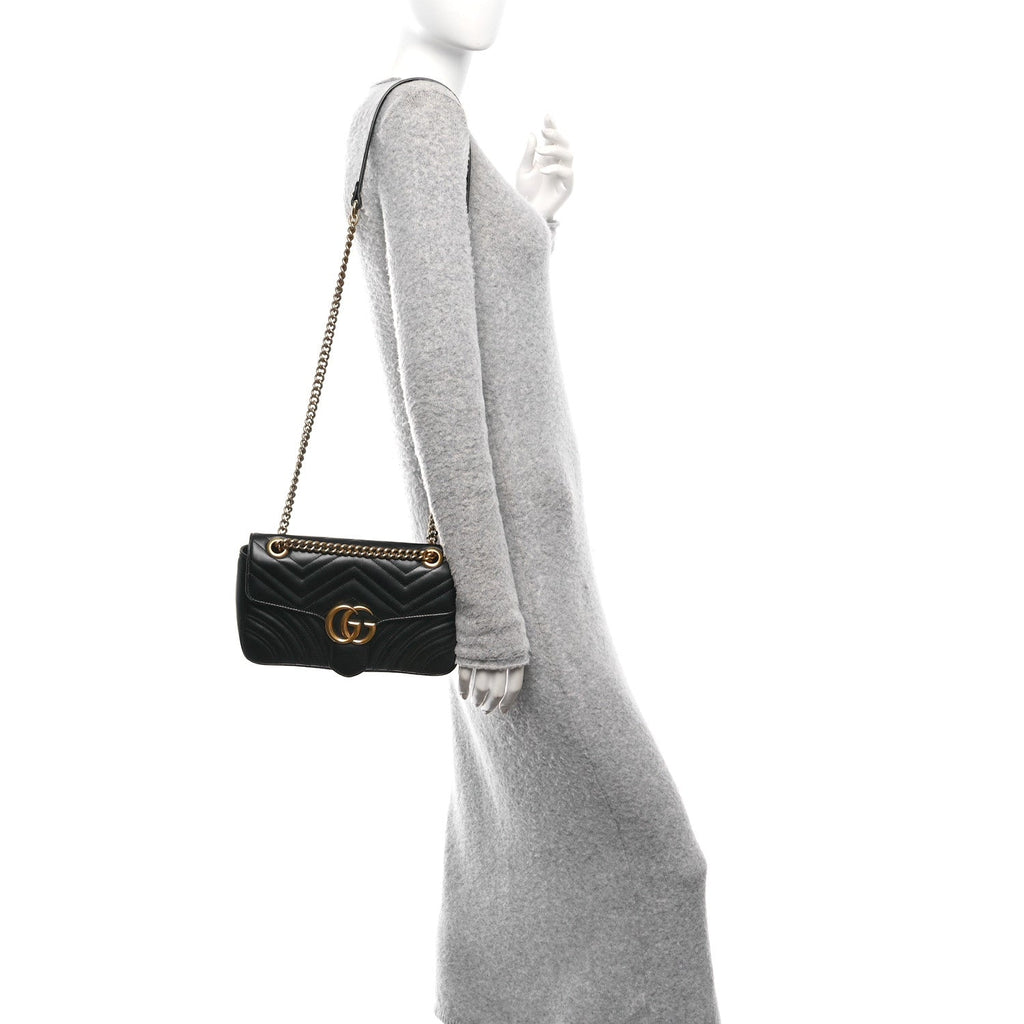 Calfskin Matelasse Small GG Marmont Shoulder Bag Black